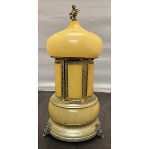 Vintage Italian Onyx & Reuge Music Box Carousel Cigarette Lipstick Holder MCM